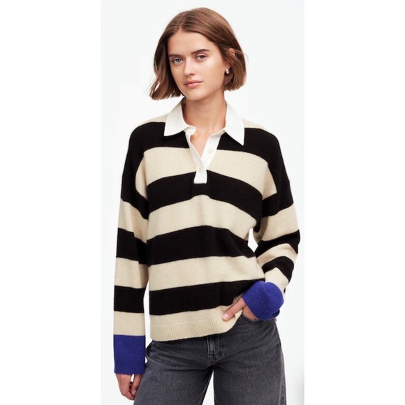 Madewell Sweaters - Madewell Cashmere Wool Rugby Sweater Small Striped Polo Quiet Luxury Preppy